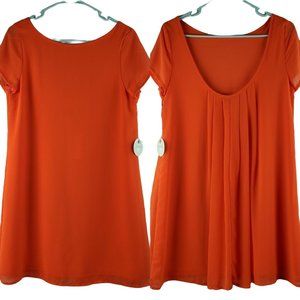 Pearle 88 Orange Pleated Mini Scoopback Mini Dress PR1023 USA Sz S NWT